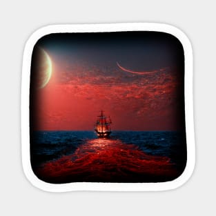 Sailing Ship In Red Glowing Ocean Sticker